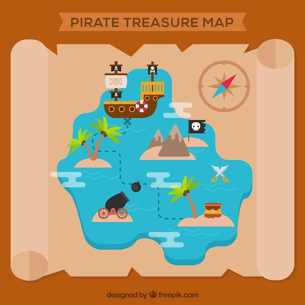 Pergamino con mapa del tesoro pirata