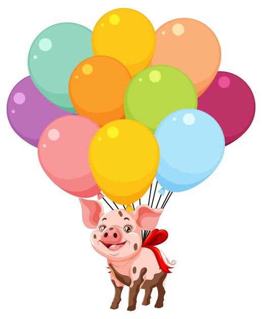 Perrito volando con globos de colores