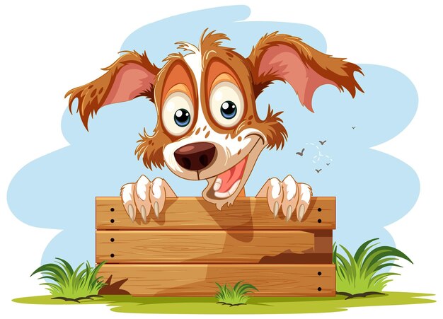 Un perro alegre espiando por encima de una valla de madera