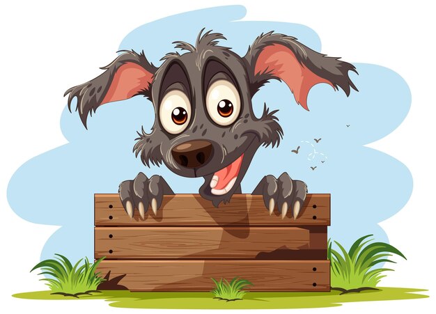 Un perro alegre espiando por encima de una valla de madera