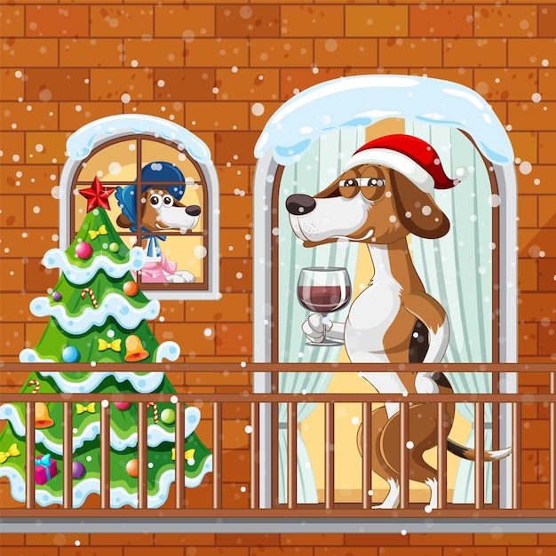 Vector gratuito un perro beagle celebrando la navidad.