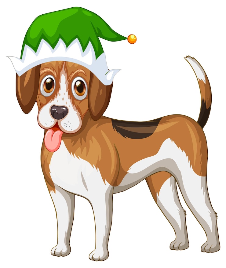 Vector gratuito perro beagle con sombrero de navidad