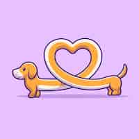 Vector gratuito perro dachshund lindo con ilustración de icono de vector de dibujos animados de amor de forma. icono de amor animal aislado