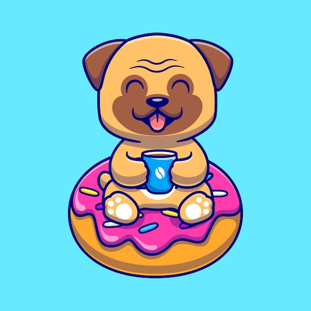 Perro lindo del barro amasado con el ejemplo del icono del vector de la historieta del café y del buñuelo. Concepto de icono de comida animal aislado Vector Premium. Estilo de dibujos animados plana