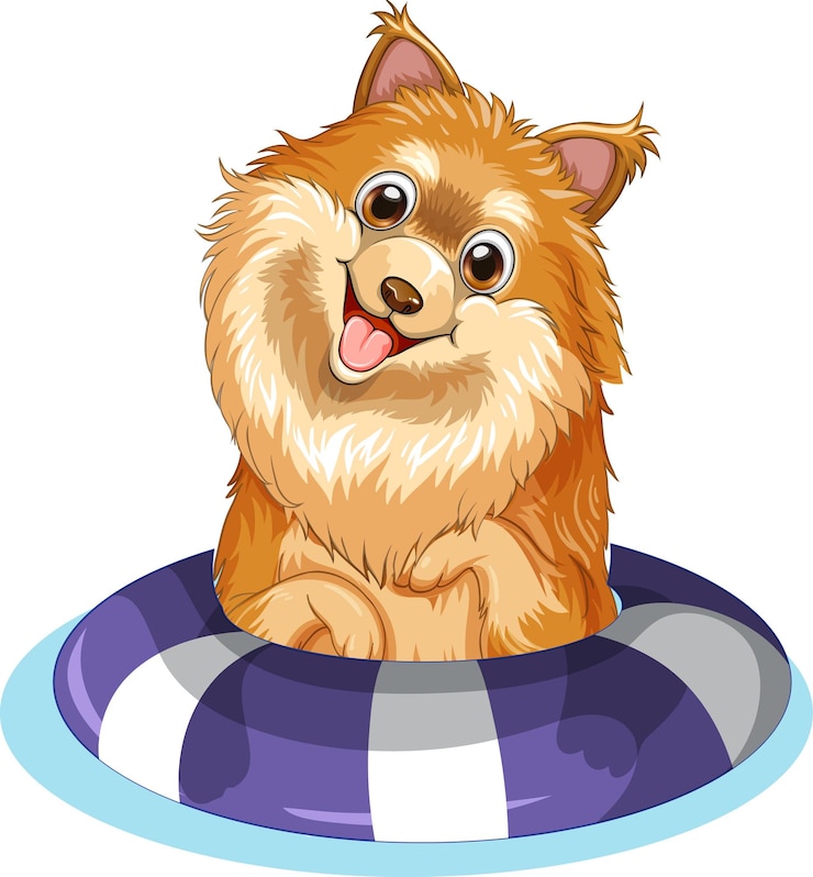 Vector gratuito perro marrón en anillo de natación