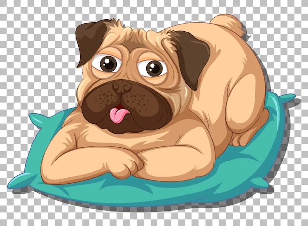 Perro Pug en personaje de dibujos animados de almohada