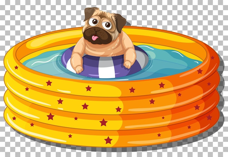 Vector gratuito perro pug en piscina inflable