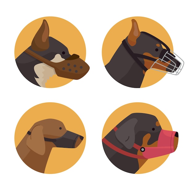 Perros con bozal de diseño plano ilustrados