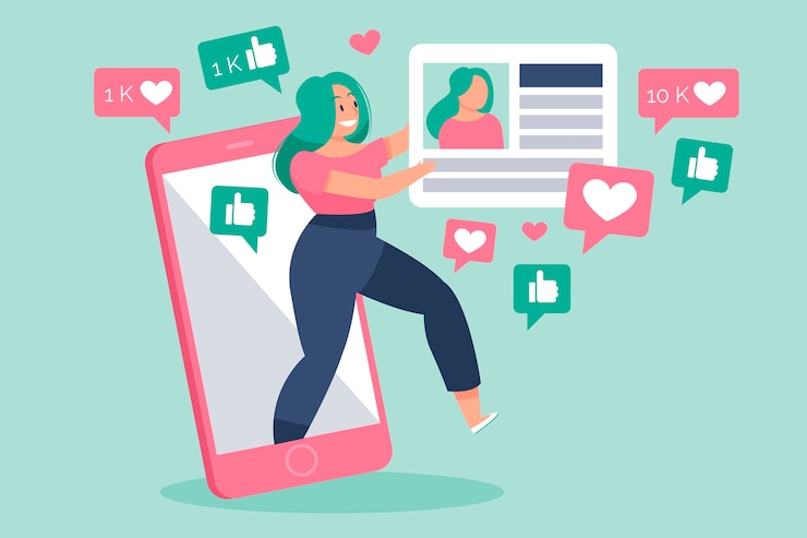 Vector gratuito una persona adicta a las redes sociales.