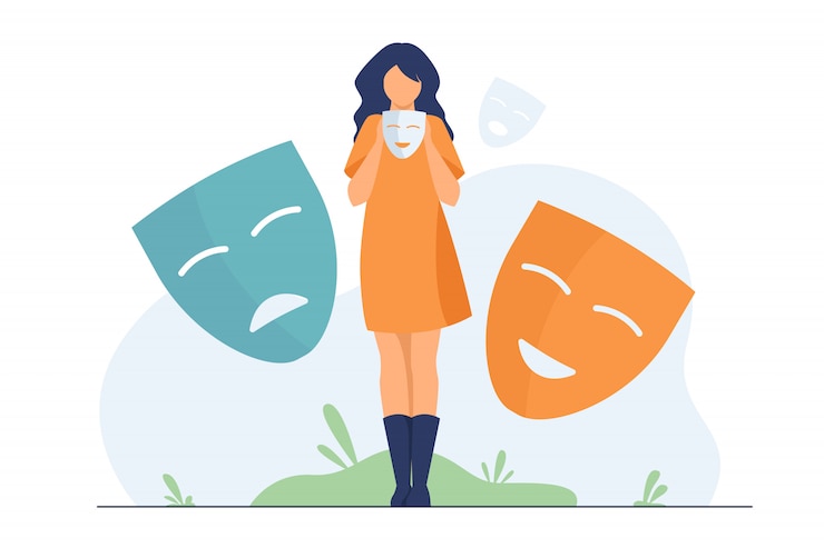 Vector gratuito persona cubriendo emociones, buscando identidad