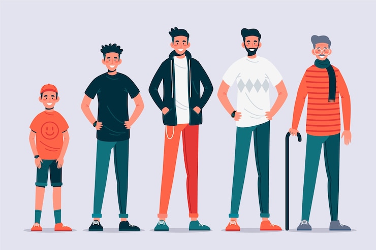 Vector gratuito una persona en diferentes edades de diseño