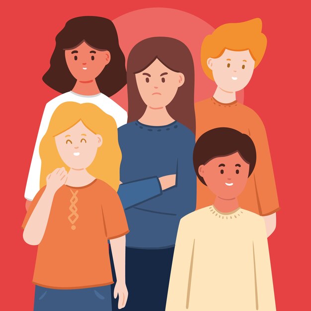 Persona enojada en ilustración de multitud