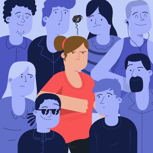 Persona enojada en multitud