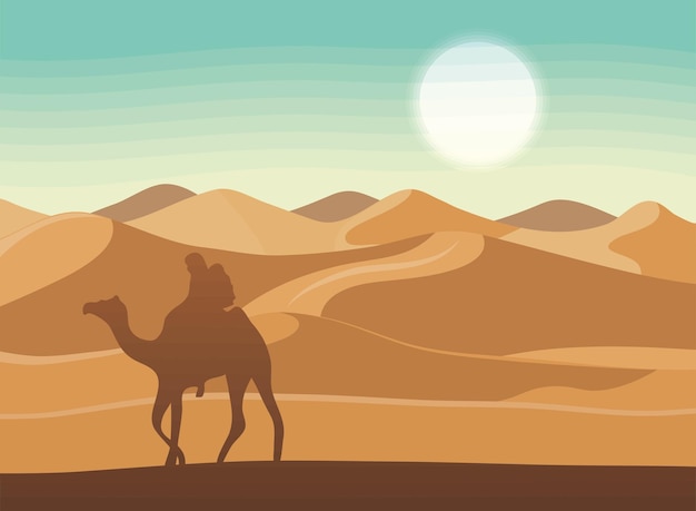 Vector gratuito persona en la escena del desierto de camellos