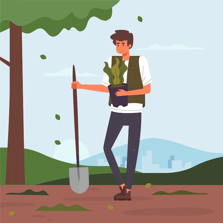 Vector gratuito persona de estilo de vida verde sosteniendo una planta