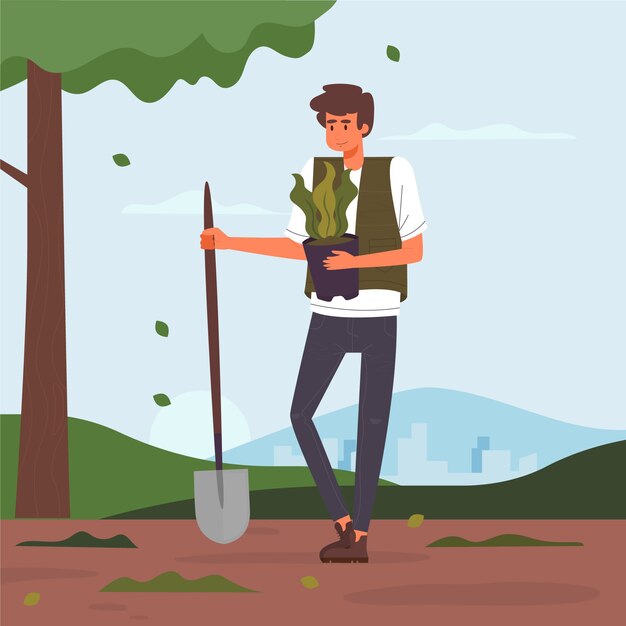 Persona de estilo de vida verde sosteniendo una planta