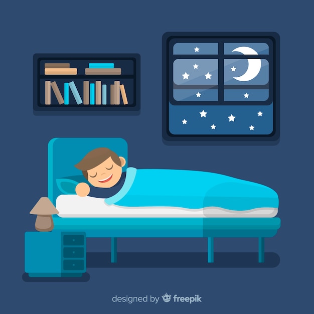 Vector gratuito persona flat durmiendo en cama