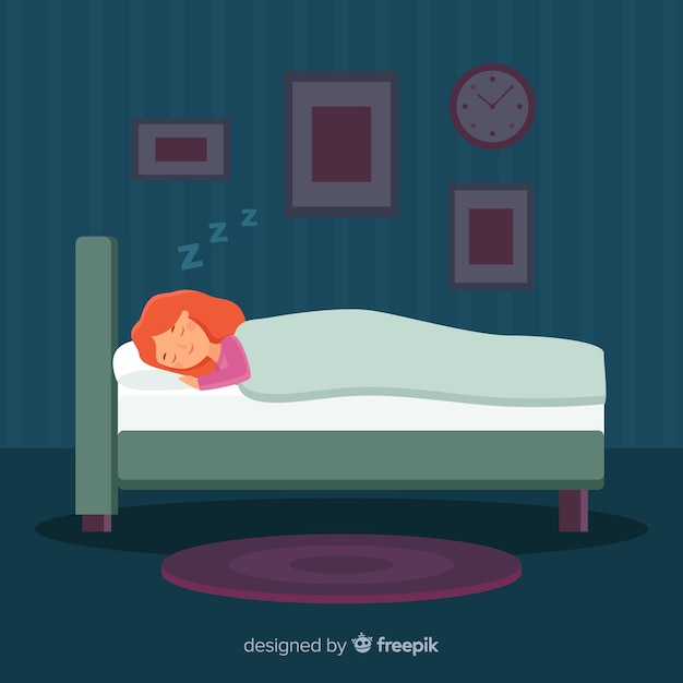 Vector gratuito persona flat durmiendo en cama