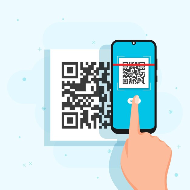 Persona ilustrada escaneando un código qr con un teléfono inteligente