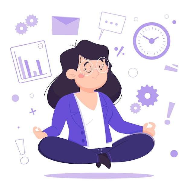 Persona de negocios de dibujos animados meditando