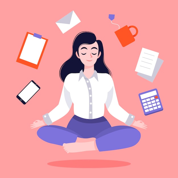 Vector gratuito persona de negocios plana orgánica meditando