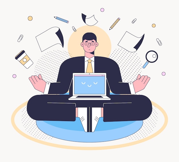 Persona de negocios plana orgánica meditando