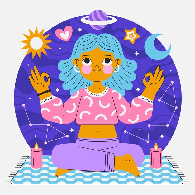 Persona plana meditando pacíficamente