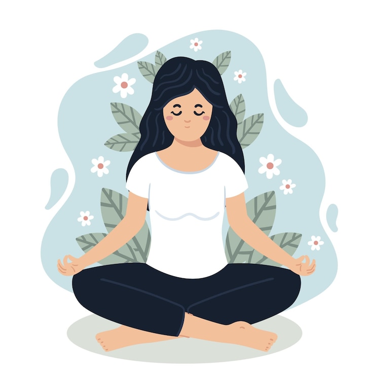Vector gratuito persona plana meditando pacíficamente