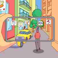 Vector gratuito persona que usa realidad aumentada en smartphone