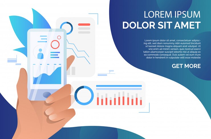 Vector gratuito persona que utiliza la aplicación de análisis financiero en el teléfono inteligente