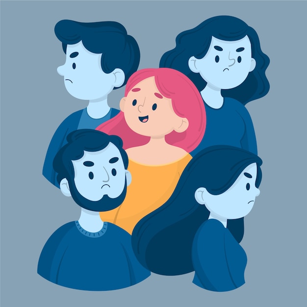 Persona sonriente en ilustración de multitud