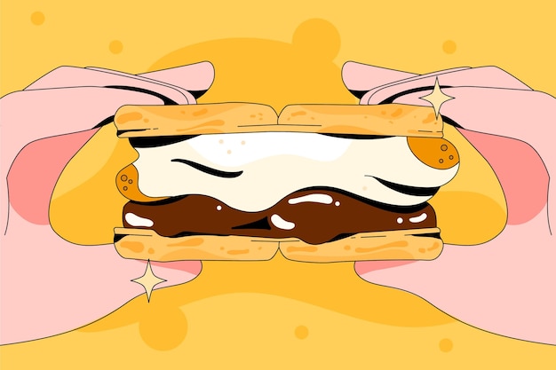 Vector gratuito persona sosteniendo deliciosos s'mores en la mano