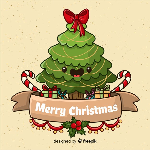 Personaje adorable de árbol de navidad dibujado a mano