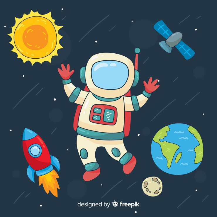 Vector gratuito personaje adorable de astronauta dibujado a mano