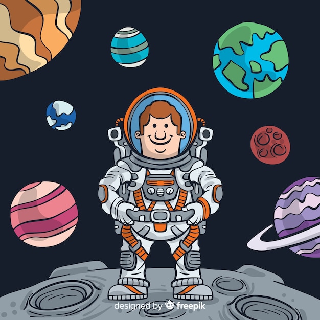 Personaje adorable de astronauta dibujado a mano