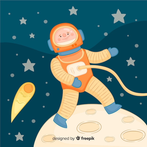 Vector gratuito personaje adorable de astronauta dibujado a mano