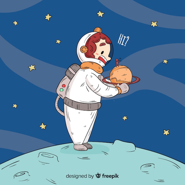 Vector gratuito personaje adorable de astronauta dibujado a mano