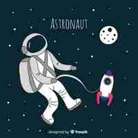 Vector gratuito personaje adorable de astronauta dibujado a mano