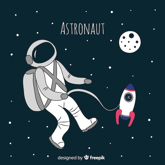 Personaje adorable de astronauta dibujado a mano