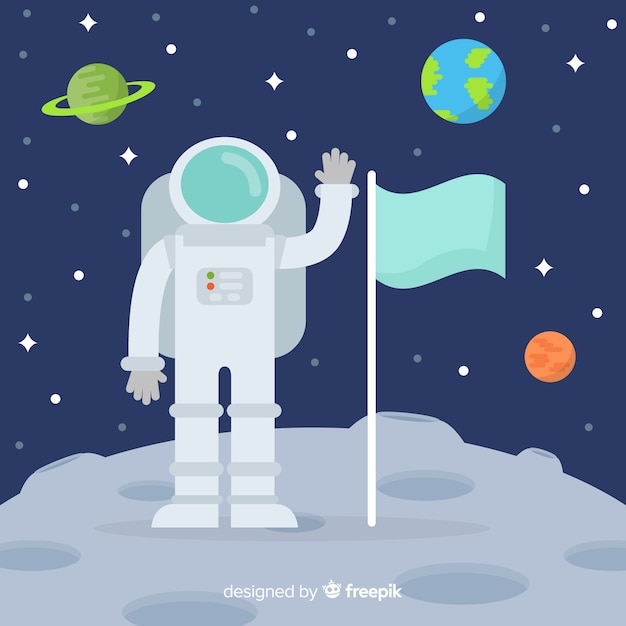 Personaje adorable de astronauta con diseño plano