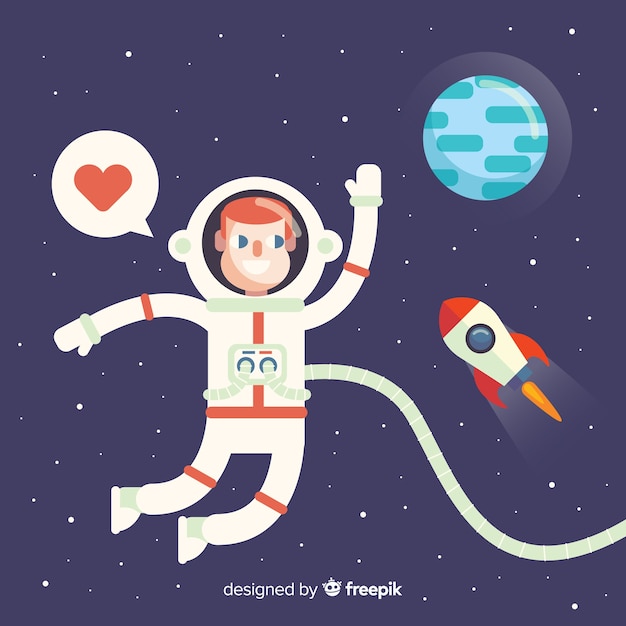 Personaje adorable de astronauta con diseño plano