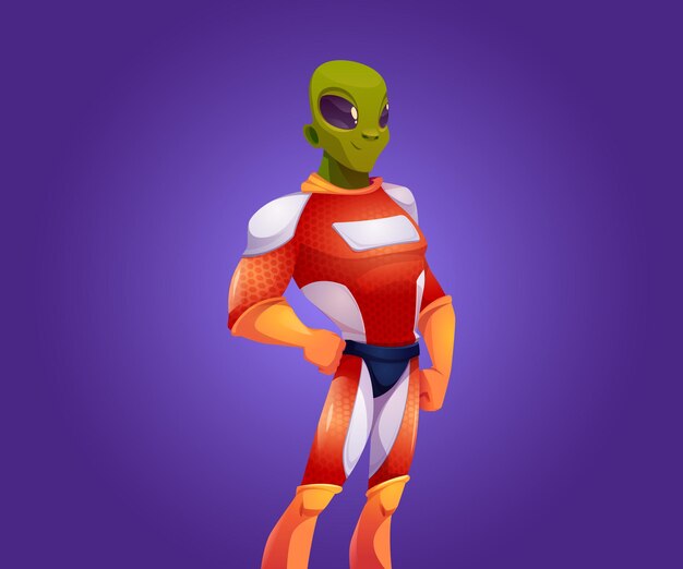 Personaje alienígena en traje espacial aislado en el fondo. Ilustración de dibujos animados de vector de astronauta extraterrestre verde en traje de astronauta. Cosmonauta humanoide sonriente