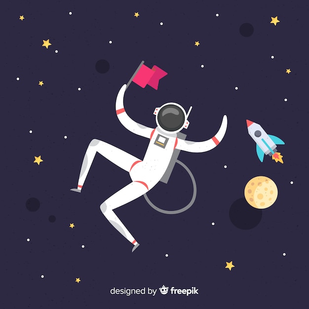 Vector gratuito personaje de astronauta feliz con diseño plano