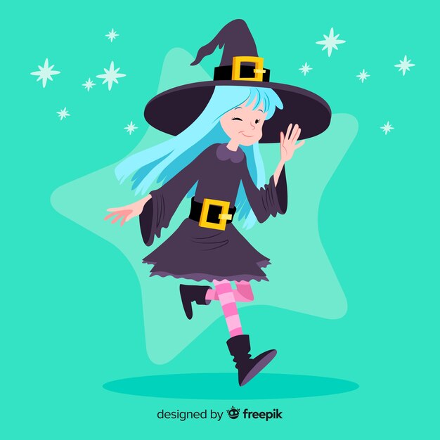 Personaje de bruja adorable con diseño plano