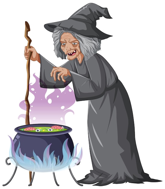 Personaje de bruja vieja malvada sobre fondo blanco