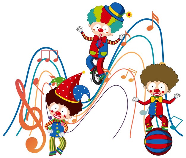 Personaje de cartón de payaso con nota musical.