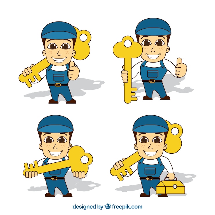 Vector gratuito personaje de cerrajero con diseño plano