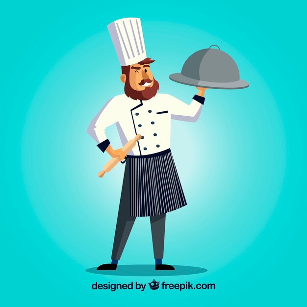 Personaje de chef con un delicioso plato 