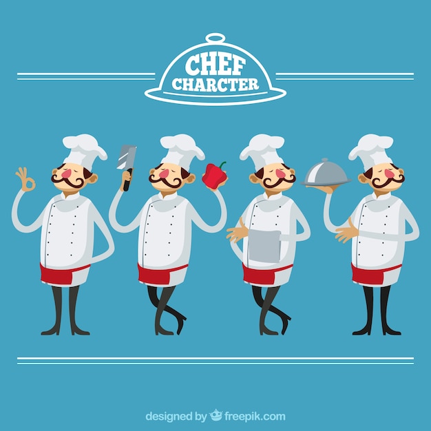 Vector gratuito personaje de chef con variedad de gestos