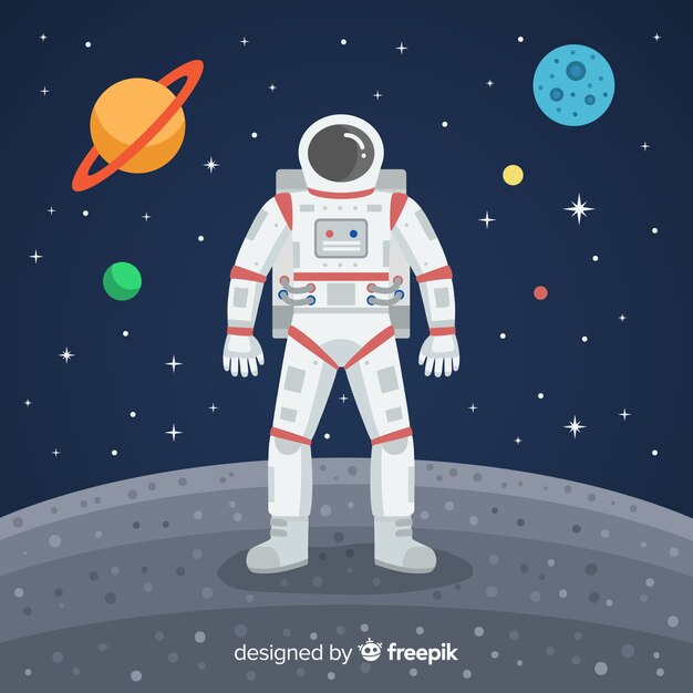 Personaje clásico de astronauta con diseño plano
